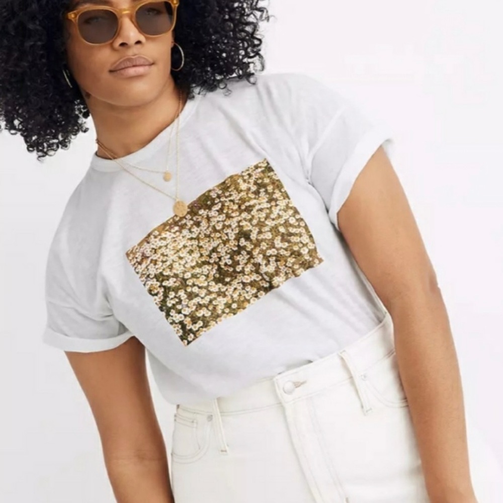 MADEWELL daisy graphic white tee. Size XS